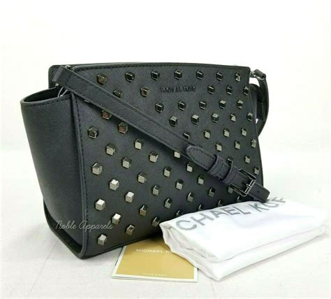 michael kors selma stud medium messenger black saffiano|Selma Medium Saffiano Leather Crossbody .